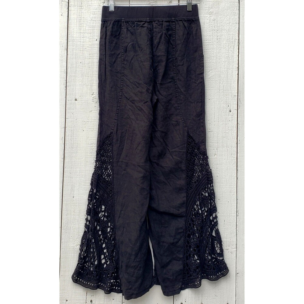 XCVI Ismay Women's Black Crochet LINEN Wide Leg Flowy Waist Pants Sz M - Picture 7 of 11